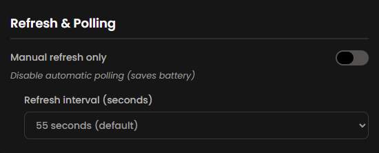 Zentip refresh and polling settings
