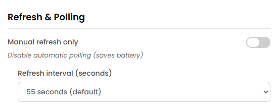 Zentip refresh and polling settings